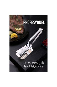 Spatulalı Maşa Biftek Balık Maşası 304 Paslanmaz Çelik