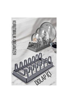 Tabak Düzenleyici Kurutmalık Dolap İçi Tencere Kapak Organizer GRİ