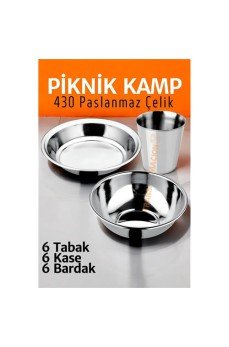 Paslanmaz Çelik Tabak Kase Bardak Seti Kamp Piknik Seti 18 adet Paslanmaz Çelik Tabak Kase Bardak Seti Kamp Piknik Seti 18 adet