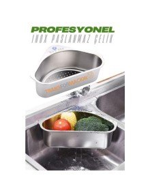 Inox Lavabo Köşe Süzgeci Organizer 304 Paslanmaz Çelik