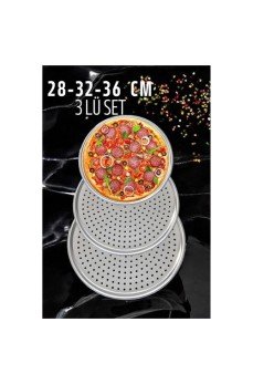 Delikli Pizza Lahmacun Tepsisi Çelik 28-32-36 CM 3 lü SET