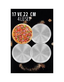 Delikli Pizza Lahmacun Tepsisi Çelik 17 ve 22 CM 4 lü SET