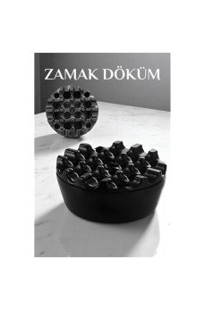 Kapaklı Zamak Döküm Yuvarlak Küllük Metal Kül Tablası - Kafe Küllüğü SİYAH
