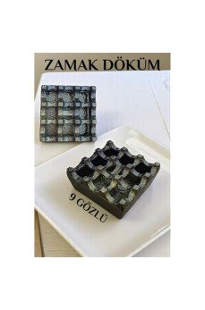 Kapaklı Zamak Döküm Kare Küllük Metal Kül Tablası - Kafe Küllüğü SARI-KAHVE