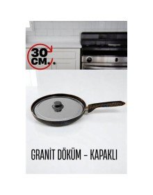 Granit Döküm Tava Paslanmaz Çelik Kapaklı -Yapışmaz Taban 30 Cm