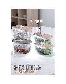 Erzak Bakliyat Kutusu Sürgülü Kapak Saklama Kabı 5 ve 7.5 Litre 4 lü