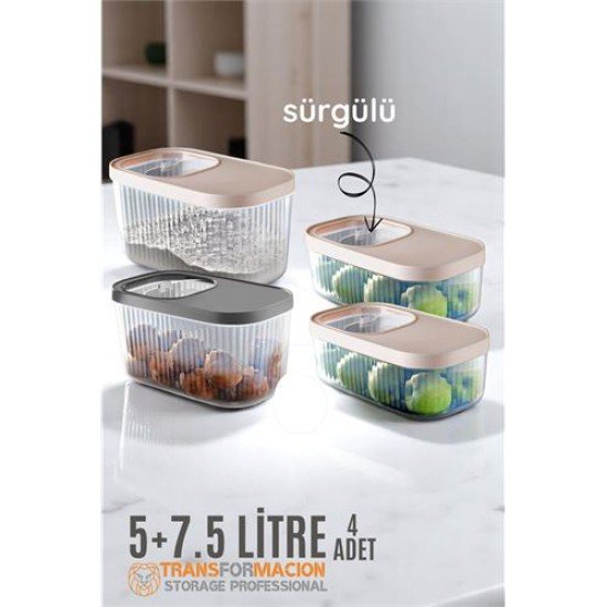 Erzak Bakliyat Kutusu Sürgülü Kapak Saklama Kabı 5 ve 7.5 Litre 4 lü Erzak Bakliyat Kutusu Sürgülü Kapak Saklama Kabı 5 ve 7.5 Litre 4 lü