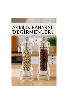 Baharat Öğütücü - Baharat Karabiber Tuz Değirmeni Ahşap Akrilik Kristal 2 li SET