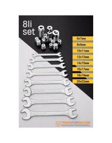 Açık Uçlu Anahtar Seti - İki Ağızlı Anahtar - İki Ucu Açık Vanadium Çelik Anahtar 8 li SET