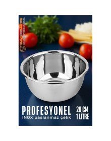 Inox Kase  - 20 Cm 1 Litre Karıştırma Kabı Profesyonel 304 Paslanmaz Çelik