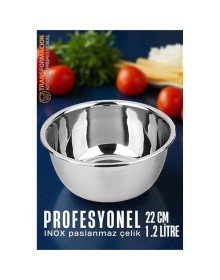 Inox Kase  - 22 Cm 1.2 Litre Karıştırma Kabı Profesyonel 304 Paslanmaz Çelik
