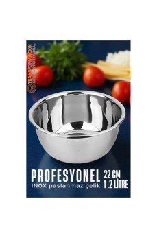Inox Kase  - 22 Cm 1.2 Litre Karıştırma Kabı Profesyonel 304 Paslanmaz Çelik