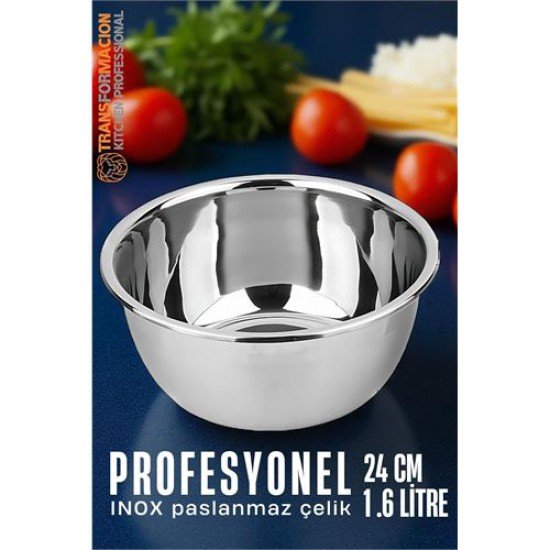 Inox Kase - 24 Cm 1.6 Litre Karıştırma Kabı Profesyonel 304 Paslanmaz Çelik Inox Kase - 24 Cm 1.6 Litre Karıştırma Kabı Profesyonel 304 Paslanmaz Çelik