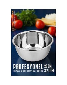 Inox Kase  - 28 Cm 3.2 Litre Karıştırma Kabı Profesyonel 304 Paslanmaz Çelik
