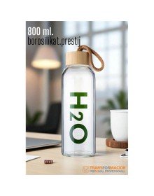 Cam Matara - 800 Ml Bambu Kapaklı Borosilikat Cam Matara - Ofis Matarası