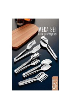 Mutfak Maşa Seti - Makarna Pasta Salata Çok Amaçlı Maşa 5 li SET 304 Paslanmaz Çelik