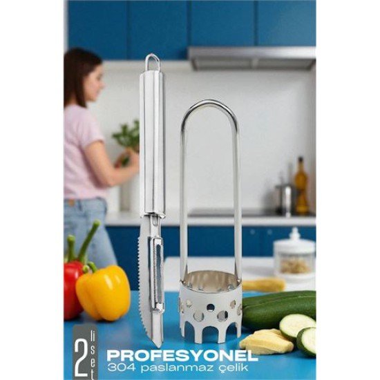 Dolmalık Biber Oyacağı Soyacak Seti - Sebze Oyacağı - Profesyonel Çelik 2 li set Dolmalık Biber Oyacağı Soyacak Seti - Sebze Oyacağı - Profesyonel Çelik 2 li set