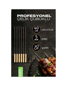 Çelik Şiş Çubuğu - Mangal Şişi Ahşap Saplı Kebap Şişi  6 Adet