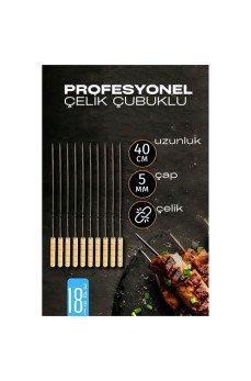 Çelik Şiş Çubuğu - Mangal Şişi Ahşap Saplı Kebap Şişi  18 Adet