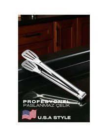 Amerikan Tip Mutfak Maşası 304 Paslanmaz Çelik Makarna Pasta Salata Çok Amaçlı Maşa