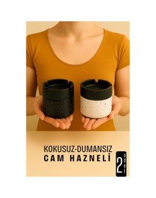 Cam Küllük - Desenli 2 li Küllük Seti  Kafe Küllüğü Restoran Küllüğü Masaüstü Küllük