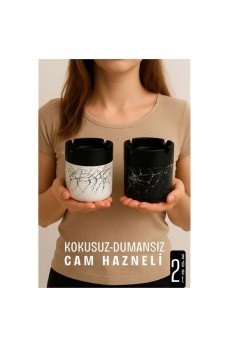 Cam Küllük - Mermer Desenli 2 li Küllük Seti  Kafe Küllüğü Restoran Küllüğü Masaüstü Küllük
