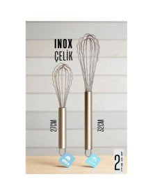 Inox Çelik Çırpıcı + Uzun Kısa 2 li Çırpıcı Seti