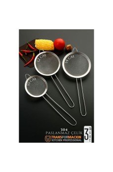 Süzgeç Seti 3 Boy Çok Amaçlı Süzgeç 304 Çelik Profesyoneller İçin