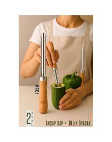 Oyacak - 2 Lİ SET Dolmalık Kabak ve Biber Patlıcan Oyacağı 304 Paslanmaz Çelik