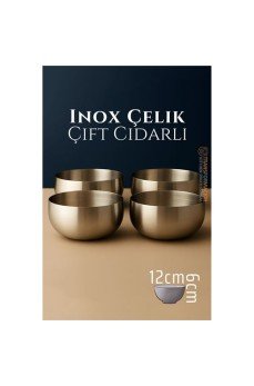 Çift Cidarlı Kase - Inox Çelik Kase 12 cm  4 LÜ SET