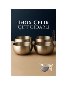 Çift Cidarlı Kase - Inox Çelik Kase  14 cm 4 LÜ SET