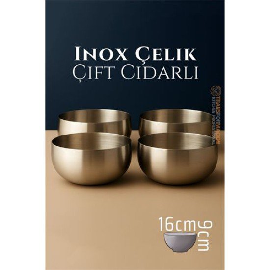 Çift Cidarlı Kase - Inox Çelik Kase 16 cm 4 LÜ SET Çift Cidarlı Kase - Inox Çelik Kase 16 cm 4 LÜ SET