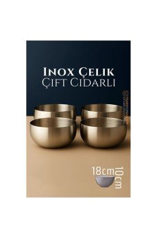 Çift Cidarlı Kase - Inox Çelik Kase  18 cm 4 LÜ SET