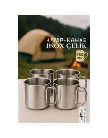 Inox Çelik Kamp Kupası - Kamp Bardağı 350 ml 4 LÜ SET