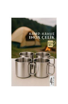 Inox Çelik Kamp Kupası - Kamp Bardağı 550 ml 4 LÜ SET