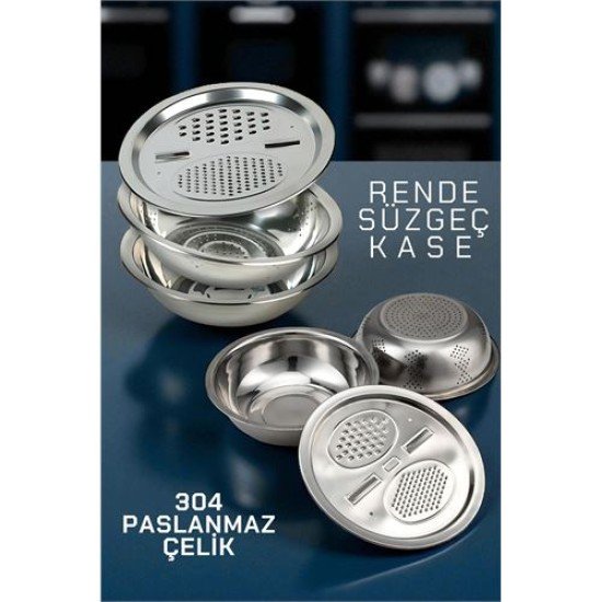 Çelik Rende Kase Süzgeç Seti - MultiFix 3 in 1 Paslanmaz Çelik Çelik Rende Kase Süzgeç Seti - MultiFix 3 in 1 Paslanmaz Çelik