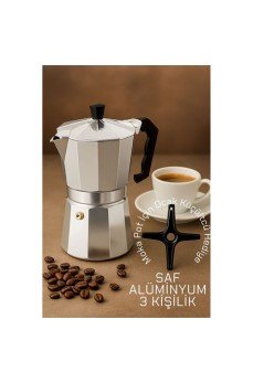 Klasik Italyan Moka Pot - 6061 Saf Alüminyum  Profesyonel Moka Pot - 3 kişilik