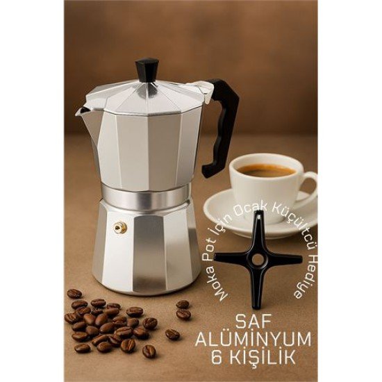Klasik Italyan Moka Pot - 6061 Saf Alüminyum Profesyonel Moka Pot - 6 kişilik Klasik Italyan Moka Pot - 6061 Saf Alüminyum Profesyonel Moka Pot - 6 kişilik