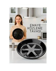Emaye Közleme Tavası 31 cm - Fırına Uyumlu - Delikli Izgara Yüzeyli, Parlak Siyah