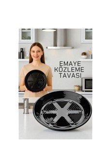 Emaye Közleme Tavası 31 cm - Fırına Uyumlu - Delikli Izgara Yüzeyli, Parlak Siyah