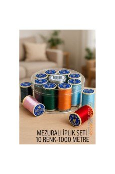 Dikiş İpliği Seti - 10 Renk 1000 Mt Kutulu Mezuralı Dikiş Seti Dikiş İpliği Seti - 10 Renk 1000 Mt Kutulu Mezuralı Dikiş Seti