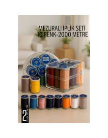 Dikiş İpliği Seti - 10 Renk 2000 Mt Kutulu Mezuralı Dikiş Seti