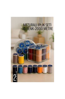 Dikiş İpliği Seti - 10 Renk 2000 Mt Kutulu Mezuralı Dikiş Seti Dikiş İpliği Seti - 10 Renk 2000 Mt Kutulu Mezuralı Dikiş Seti