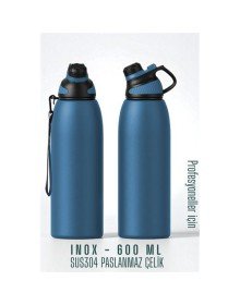 Inox Çelik Termos - 600 ml  SUS304 Çelik Termos Profesyonel MAVİ