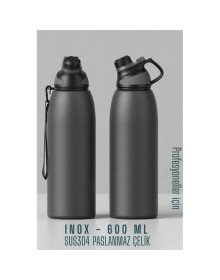 Inox Çelik Termos - 600 ml  SUS304 Çelik Termos Profesyonel GRİ