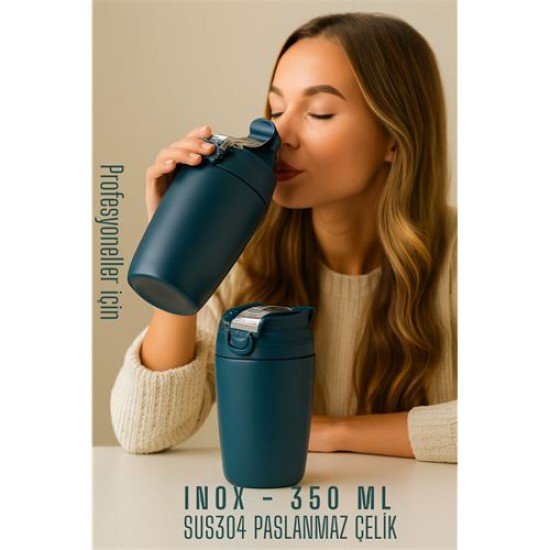 Inox Çelik Kahve Bardağı - 350 ml SUS304 Çelik Termos Profesyonel MAVİ Inox Çelik Kahve Bardağı - 350 ml SUS304 Çelik Termos Profesyonel MAVİ