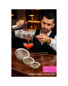 3’lü Bar Süzgeci Seti – 8-10-12 cm Çaplı Paslanmaz Çelik | Kokteyl ve Mutfak İçin