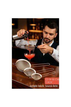 3’lü Bar Süzgeci Seti – 12-14-16 cm Çaplı Paslanmaz Çelik | Kokteyl ve Mutfak İçin