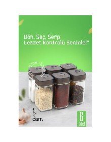 Cam Tuzluk Baharatlık – 360° Döner Kapaklı | 3 Delik Tipiyle Ayarlanabilir Akış  6 ADET