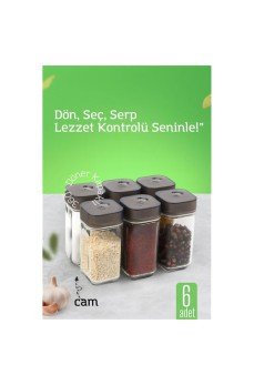 Cam Tuzluk Baharatlık – 360° Döner Kapaklı | 3 Delik Tipiyle Ayarlanabilir Akış  6 ADET